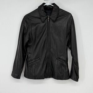 Luis Alvear Womens Black Genuine Leather Zip Up Moto Jacket Size S